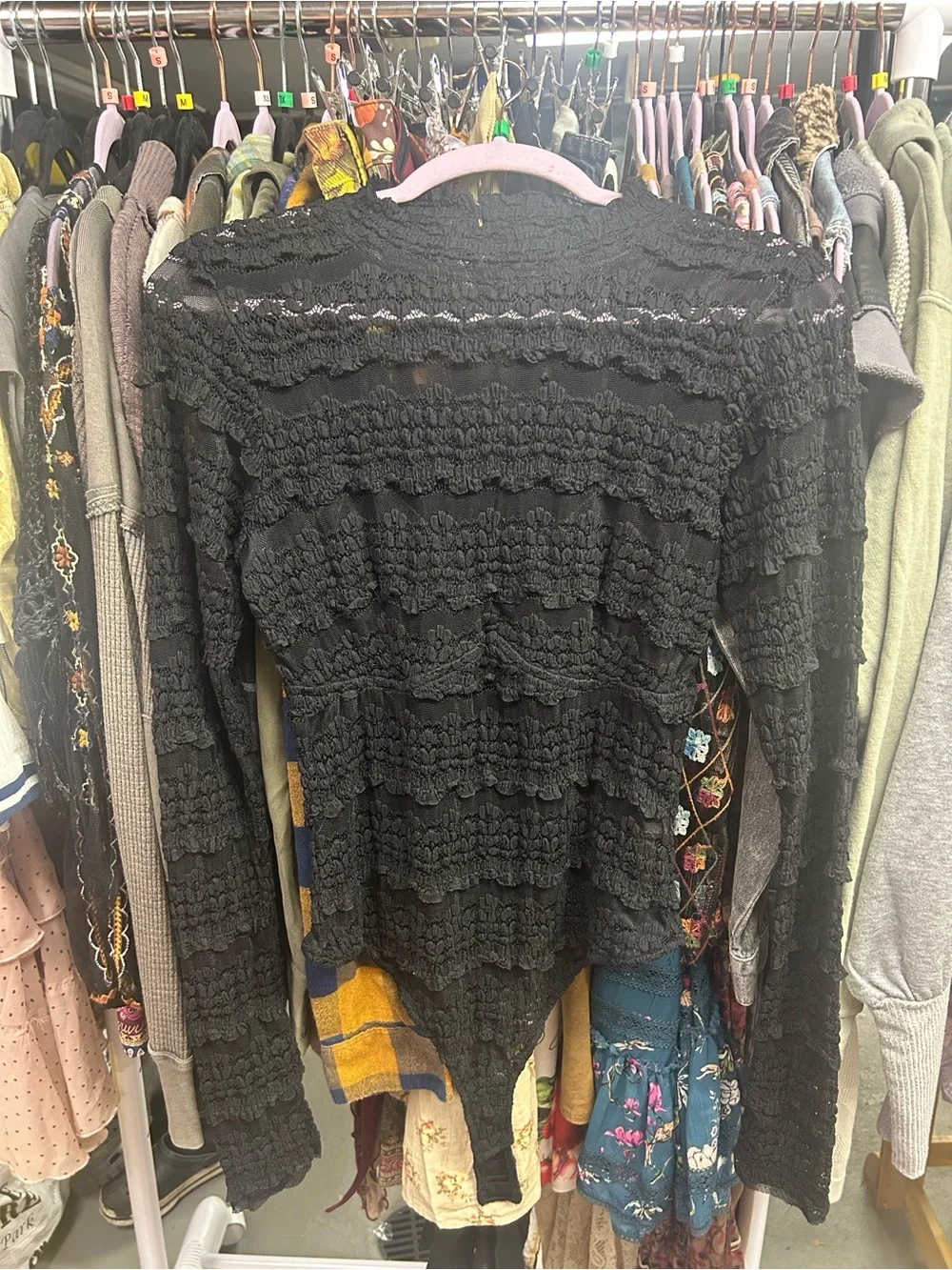 Free People Angelina Floral Lace Detail Bodysuit L Black